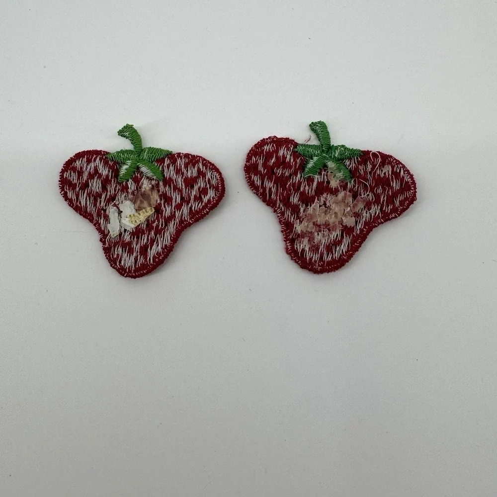 Vintage Strawberry Iron On Patches Appliques Red Fruit Kawaii Cottagecore Lot 2